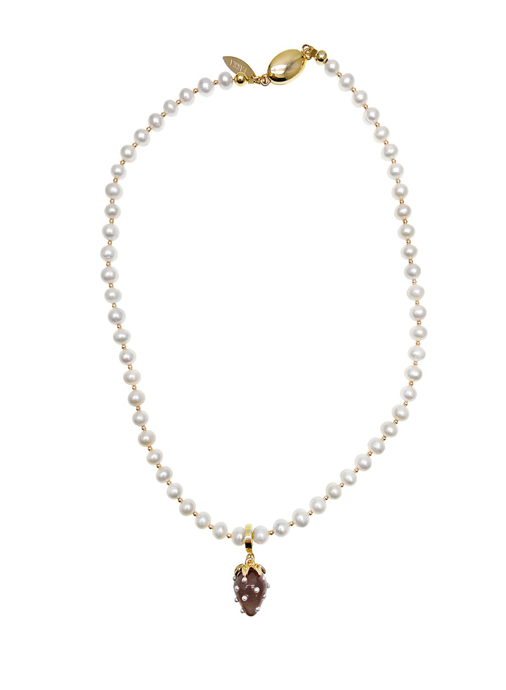 Freshwater Pearls with Removable Gray Strawberry Pendant Necklace JN062 - FARRA