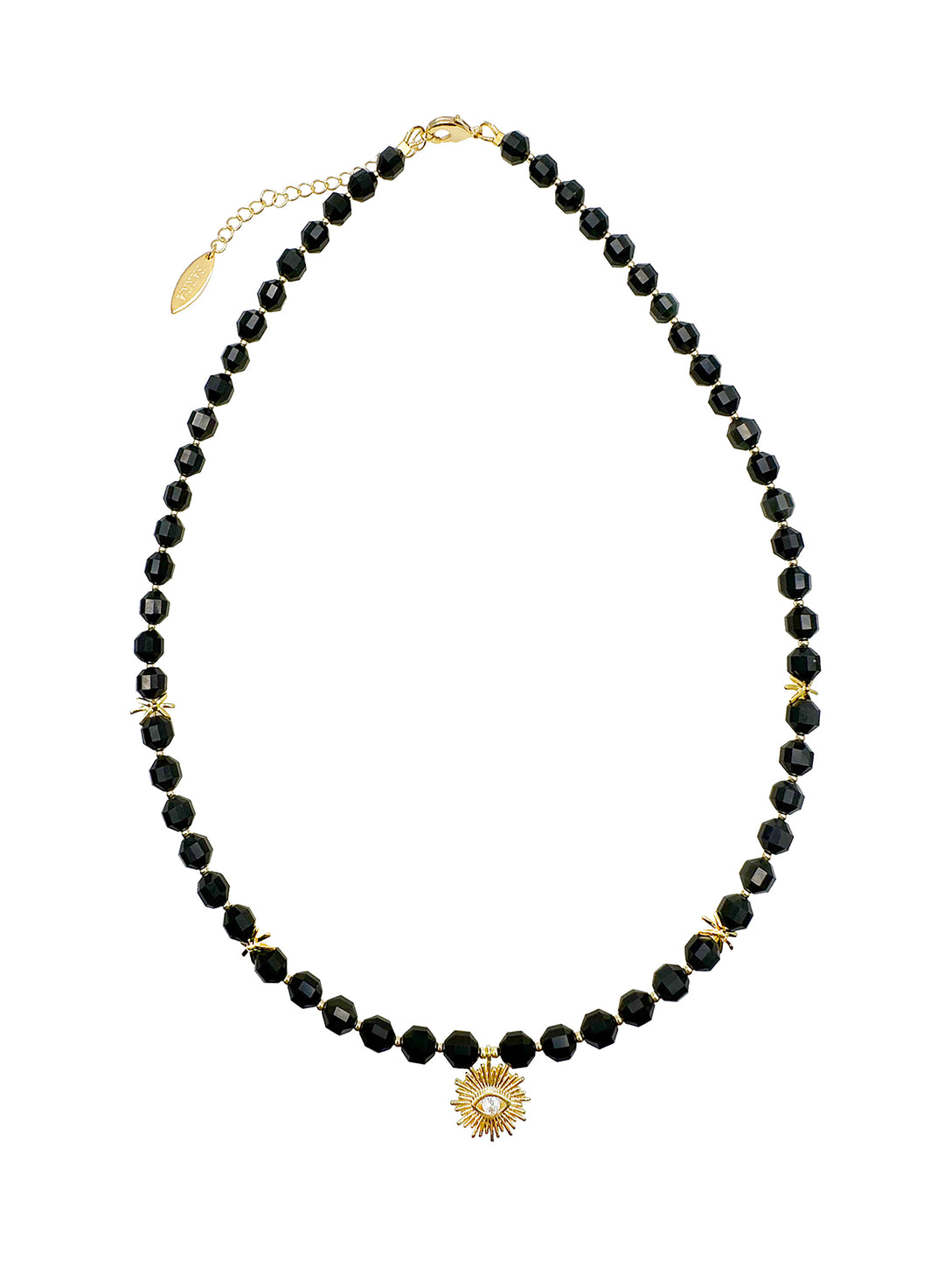 Black Obsidian with Evil Eye Pendant Necklace JN063 - FARRA