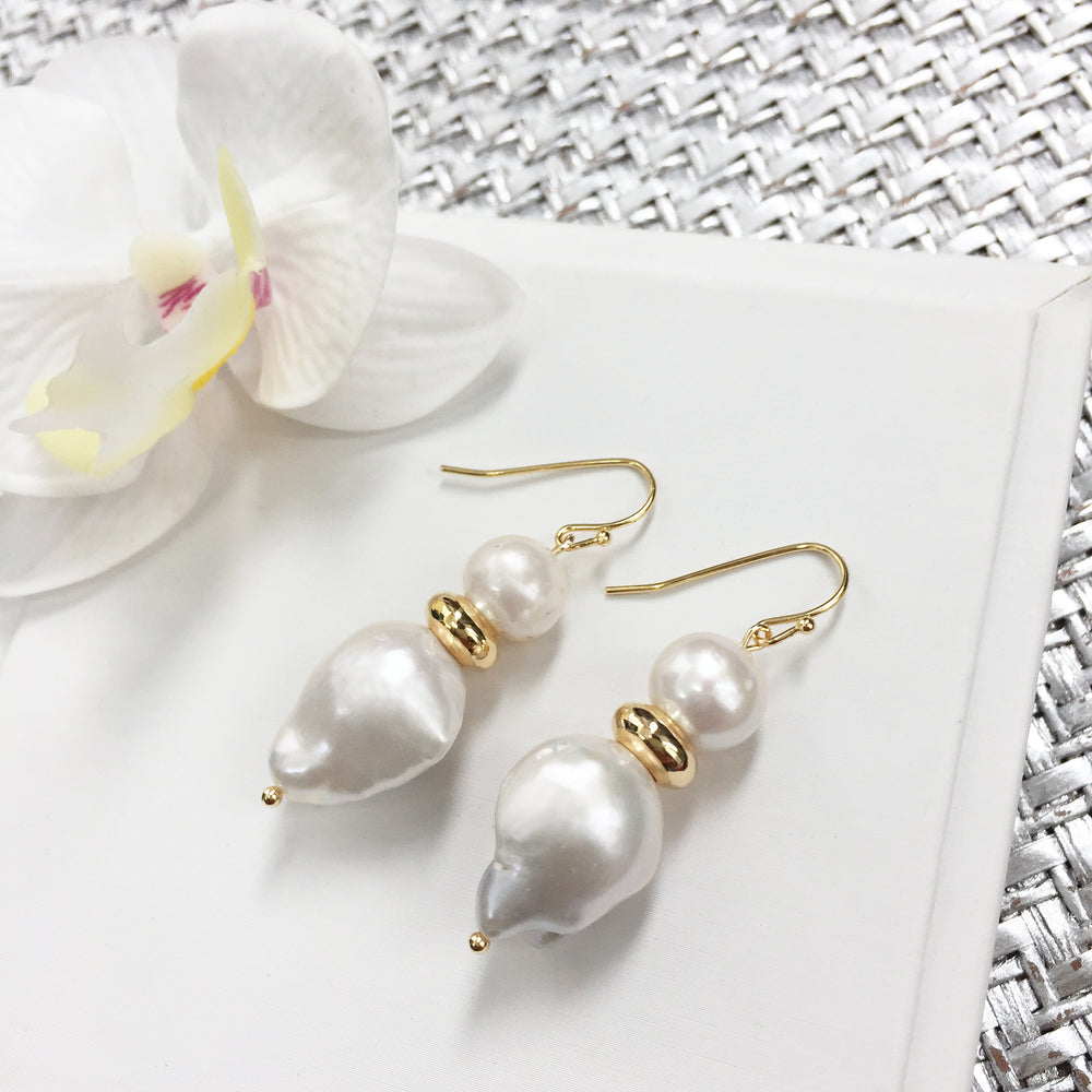 Natural Baroque Pearls & Round Freshwater Pearls Drop Earrings ME073 - FARRA