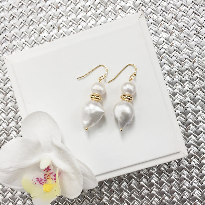 Natural Baroque Pearls & Round Freshwater Pearls Drop Earrings ME073 - FARRA