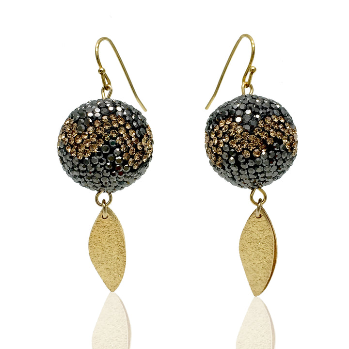 Wholesale Black & Gold Round Rhinestones Earrings ME111 - FARRA