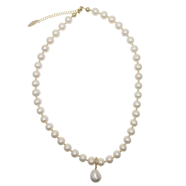 Round Freshwater Pearls with Pendant White Choker Necklace MN071+P1 - FARRA