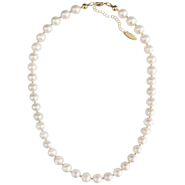 Round White Freshwater Pearls Choker Necklace ( Gold plated brass findings) MN071 - FARRA