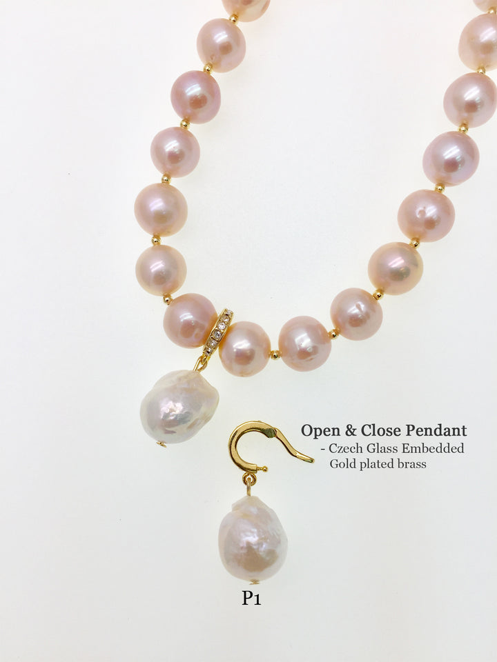 Round Freshwater Pearls with Pendant White Choker Necklace MN071+P1 - FARRA