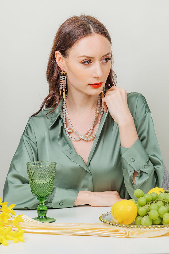 Moonstone Tassels Earrings EE035 - FARRA