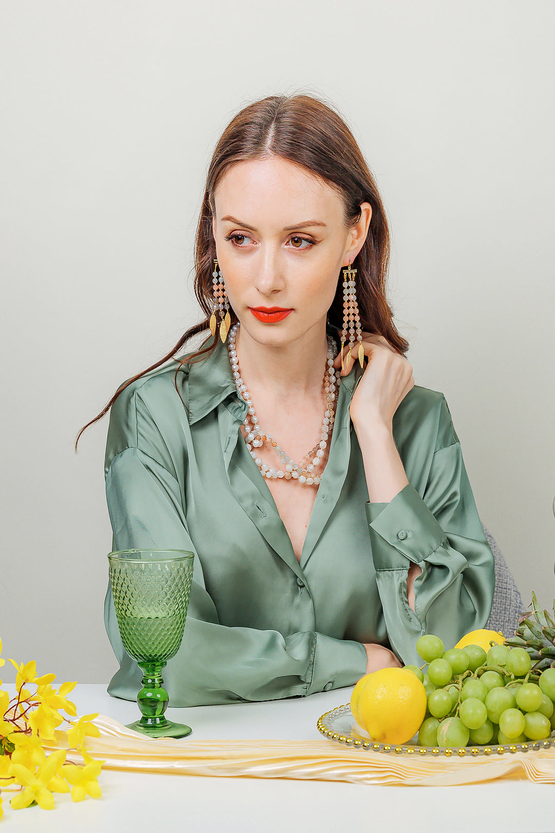 Moonstone Tassels Earrings EE035 - FARRA