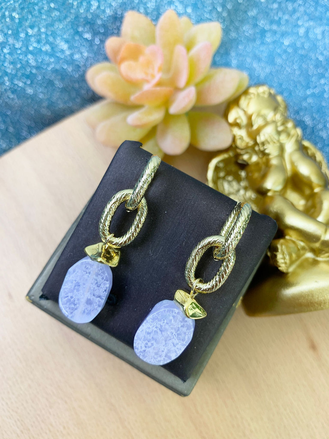 Blue Lace Agate Chain Earrings GE021 - FARRA