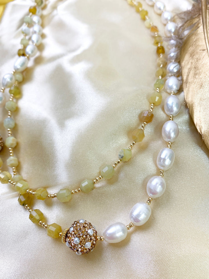 Yellow Opal With Freshwater Pearls Multi-Way Necklace GN010 - FARRA