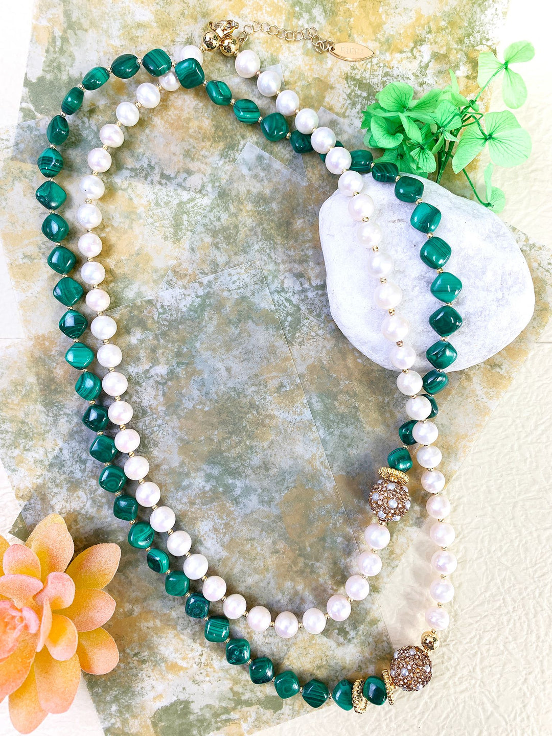 Malachite With Freshwater Pearls Multi-Way Necklace GN014 - FARRA