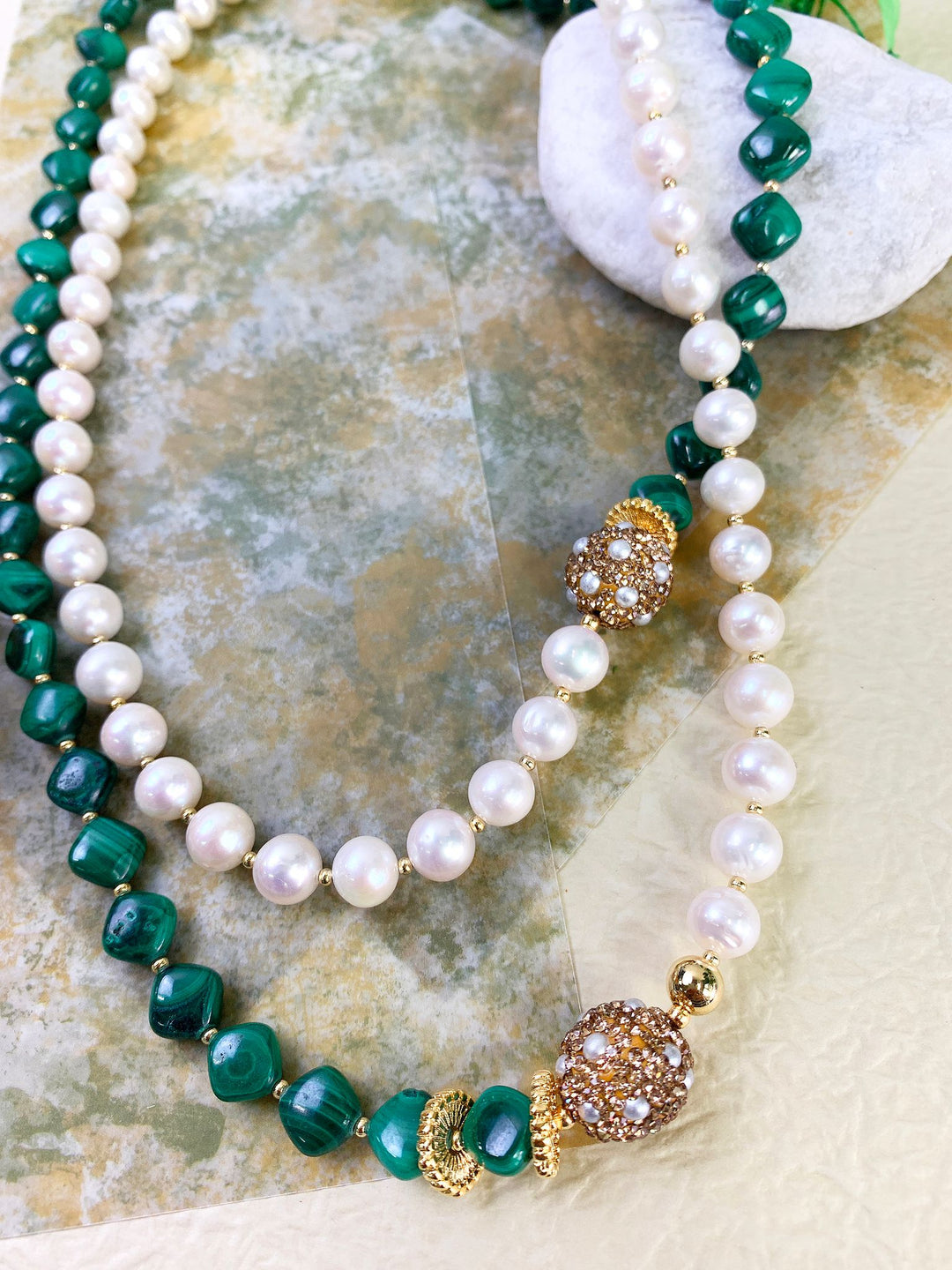 Malachite With Freshwater Pearls Multi-Way Necklace GN014 - FARRA