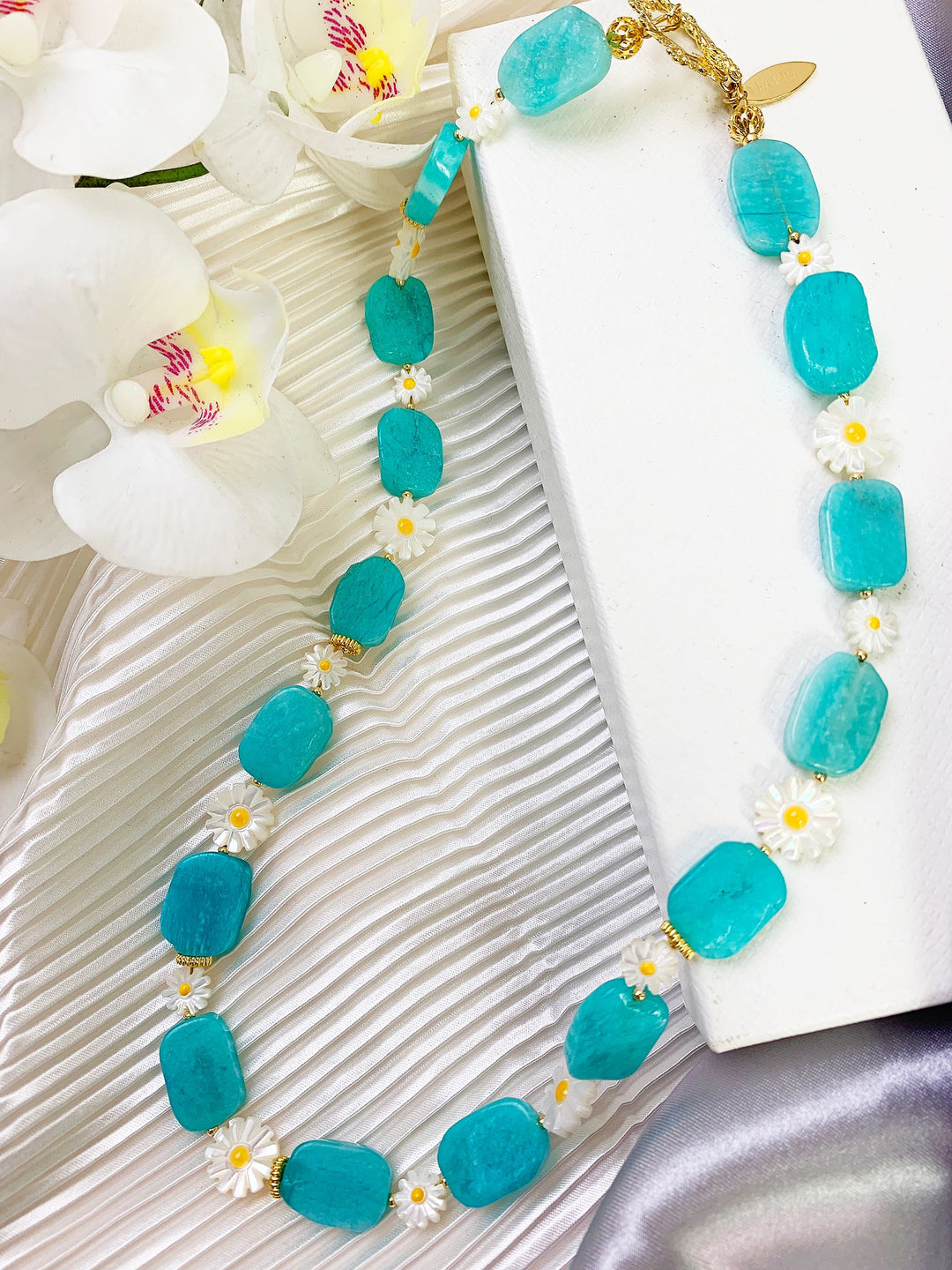 Amazonite With Floral Charms Necklace GN025 - FARRA