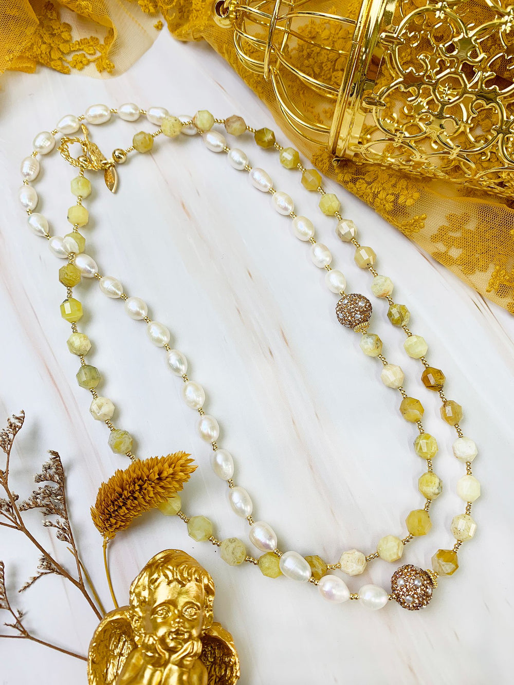 Yellow Opal With Freshwater Pearls Multi-Way Necklace GN010 - FARRA