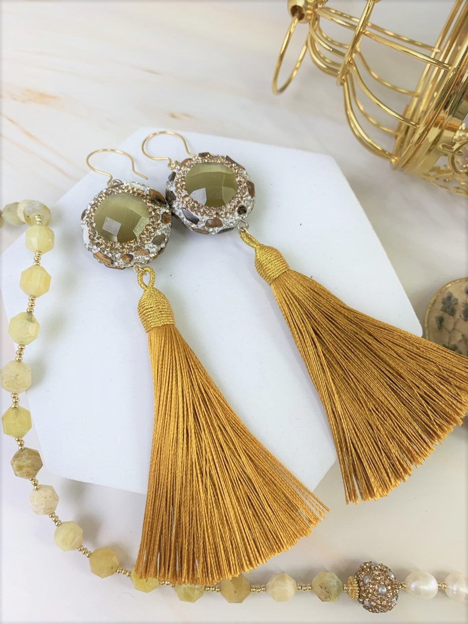 Cat's Eye Tassel Earrings GE007 - FARRA